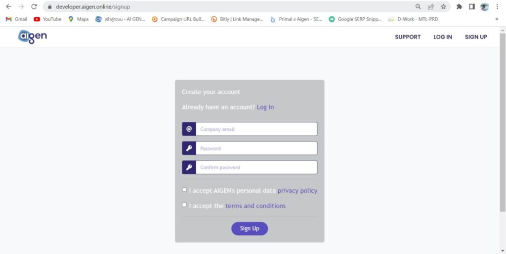 สมัครใช้งาน AIGEN Web portal