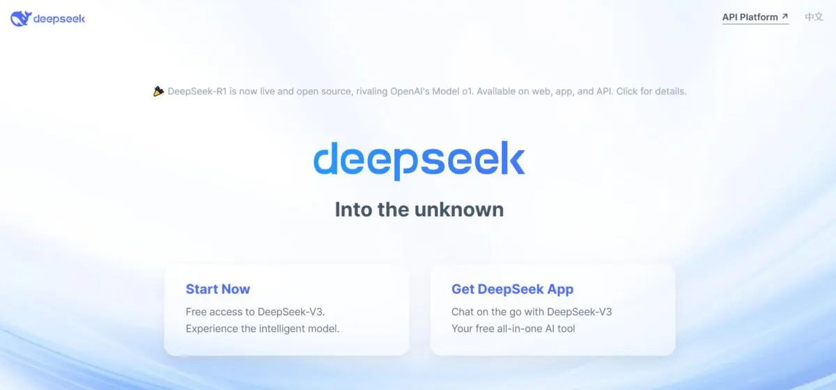 หน้าเริ่มต้นใช้งาน DeepSeek